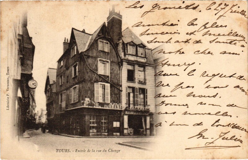 Carte postale ancienne Tours Entree de la rue du Change à Tours