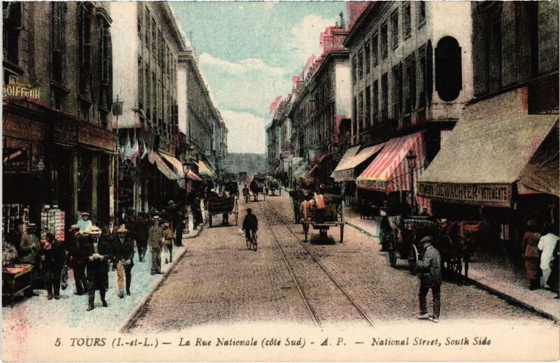 Carte postale ancienne Tours Rue Nationale à Tours
