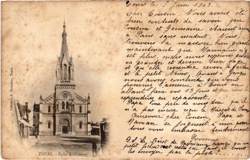 Carte postale ancienne Tours Eglise Saint-Etienne à Tours