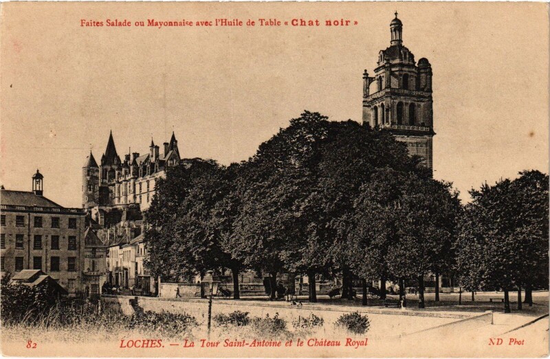 Carte postale ancienne Loches Tour Saint-Antoine et Chateau Royal à Loches