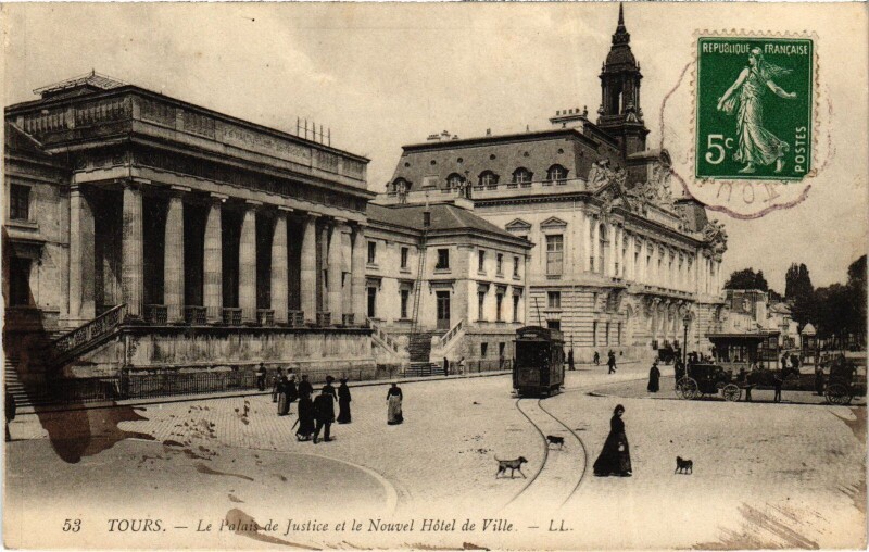 Carte postale ancienne Tours Palais de Justice et Hotel de Ville à Tours