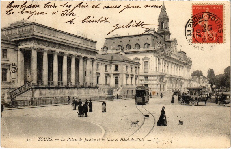 Carte postale ancienne Tours Palais de Justice Hotel de Ville à Tours