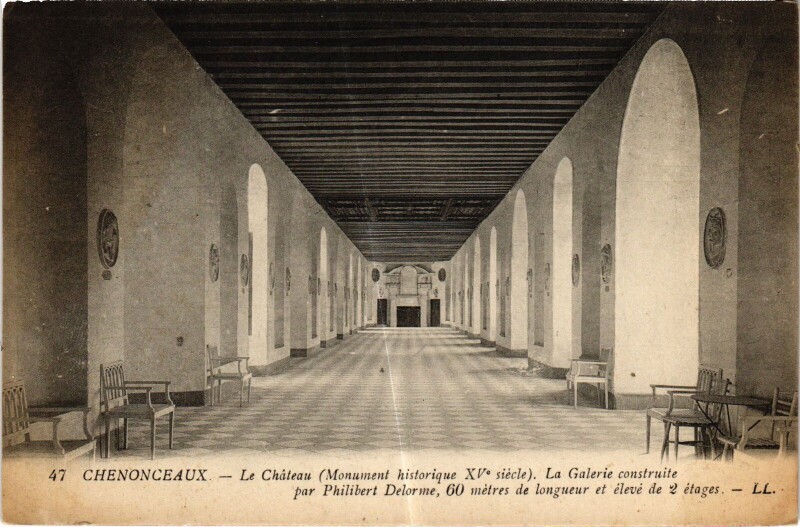 Carte postale ancienne Chenonceaux le Chateau Galerie à Chenonceaux