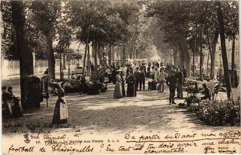 Carte postale ancienne Tours Marche aux Fleurs à Tours