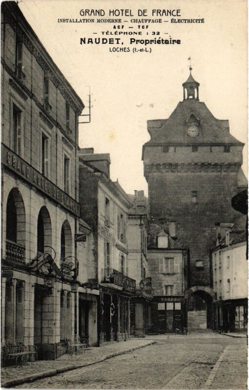 Carte postale ancienne Loches Grand Hotel de France à Loches