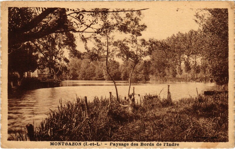 Carte postale ancienne Montbazon paysage des Bords de l'Indre à Montbazon