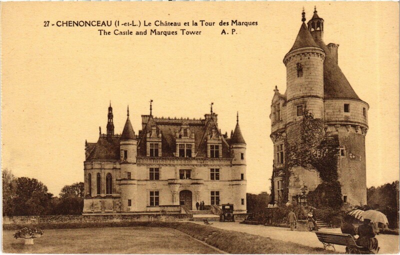 Carte postale ancienne Chenonceaux le Chateau Tour des Marques à Chenonceaux