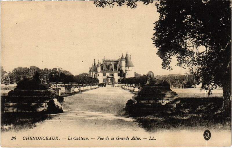 Carte postale ancienne Chenonceaux le Chateau Grande Allee à Chenonceaux