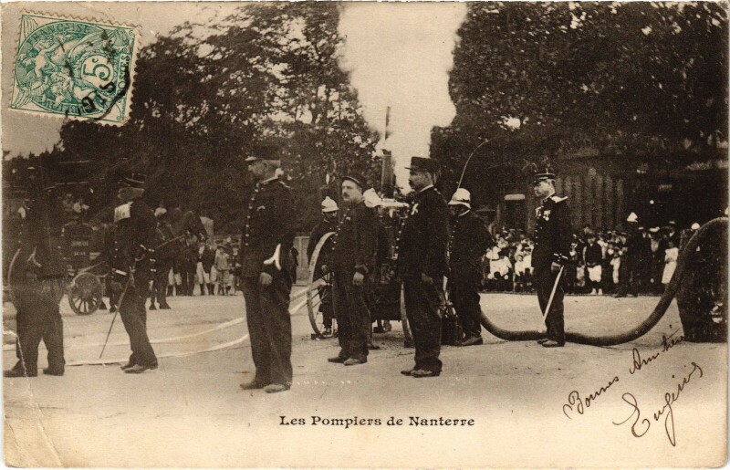 Carte postale ancienne Nanterre Les Pompiers Firefighters à Nanterre