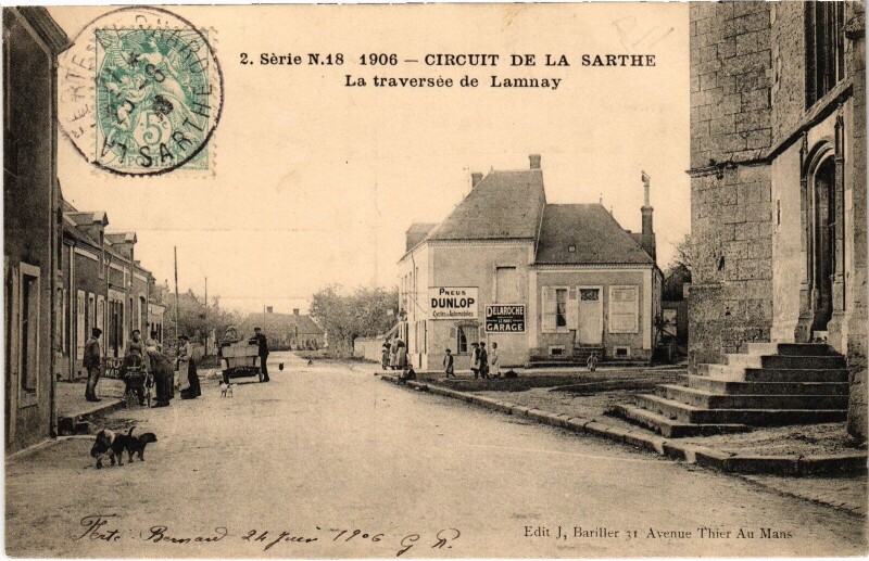 Carte postale ancienne Circuit de la Sarthe Lamnay la traversée à Lamnay