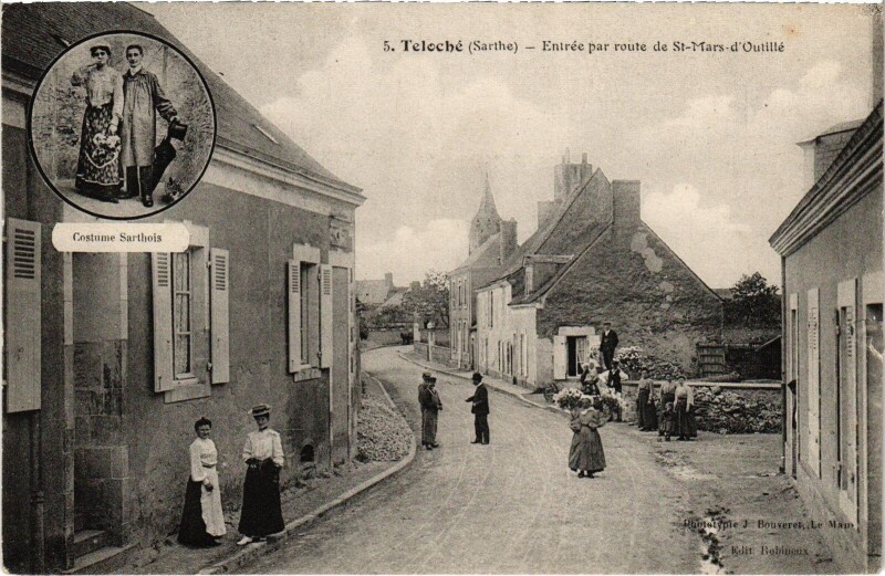 Carte postale ancienne Teloché Route de Saint-Mars-d'Outillé à Saint-Mars-d'Outillé