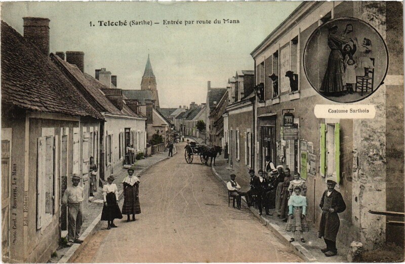 Carte postale ancienne Teloché Route du Mans à Teloché