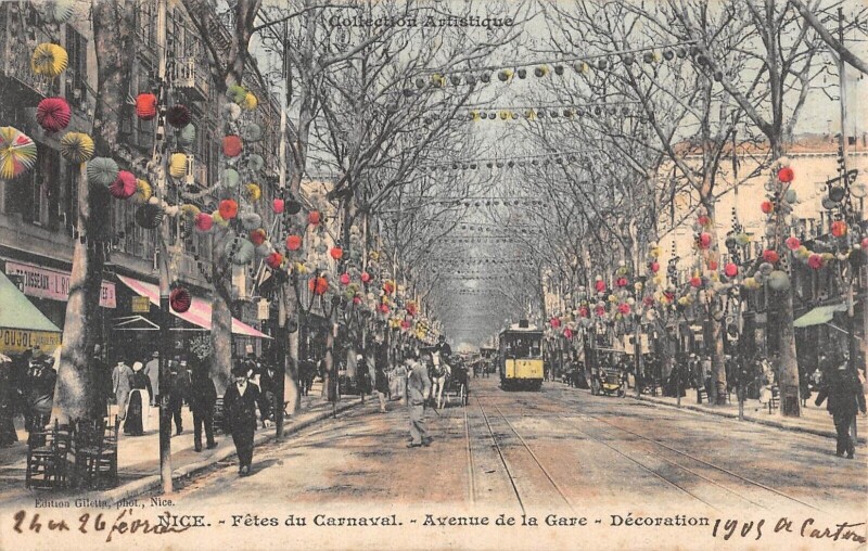Carte postale ancienne Nice - Fetes Du Carnaval - Avenue De La Gare - Decoration