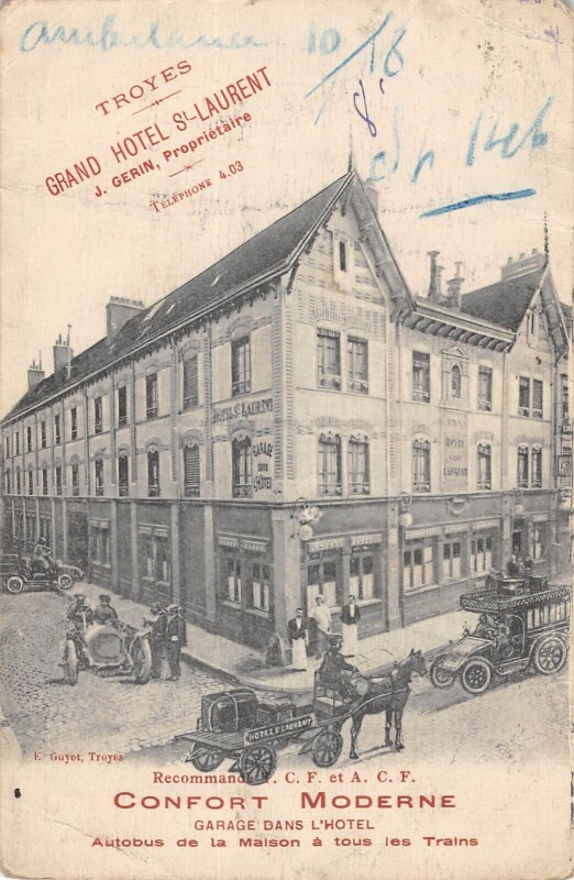 Carte postale ancienne Troyes - Grand Hotel Saint Laurent - J.gerin Proprietaire à Troyes