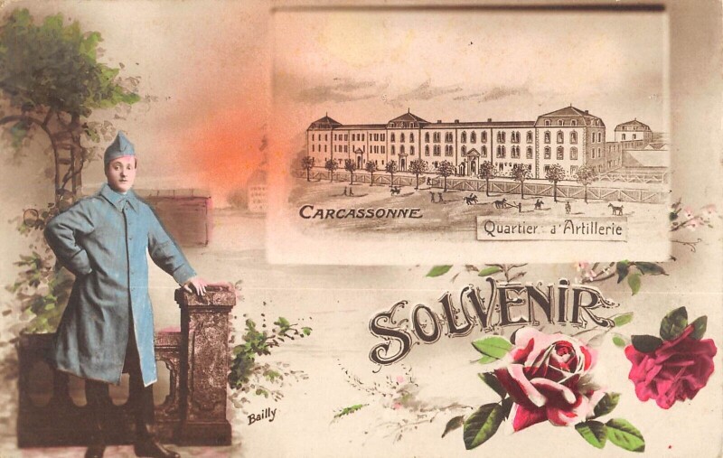 Carte postale ancienne Carcassonne - Souvenir - Quartier D'Artillerie à Carcassonne
