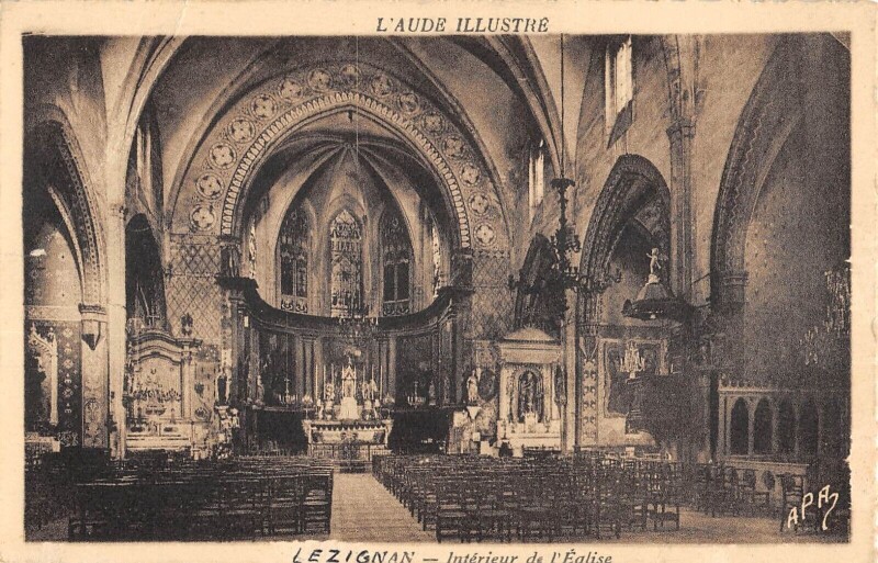 Carte postale ancienne Lezignan - Interieur De L'Eglise
