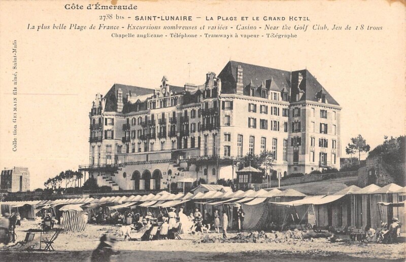 Carte postale ancienne Saint Lunaire - La Plage Et Le Grand Hotel à Saint-Lunaire