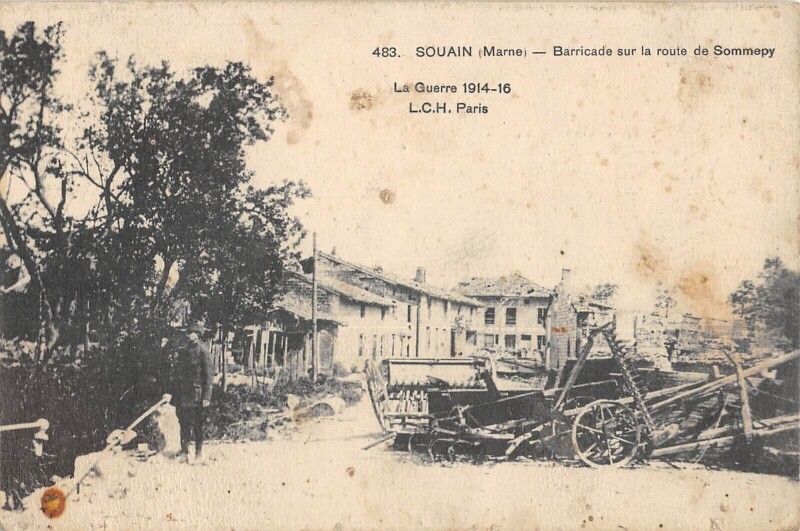 Carte postale ancienne Souain - Barricade Sur La Route De Sommepy