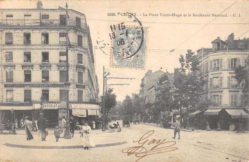 Carte postale ancienne La Place Victor-Hugo et le Boulevard National à Clichy