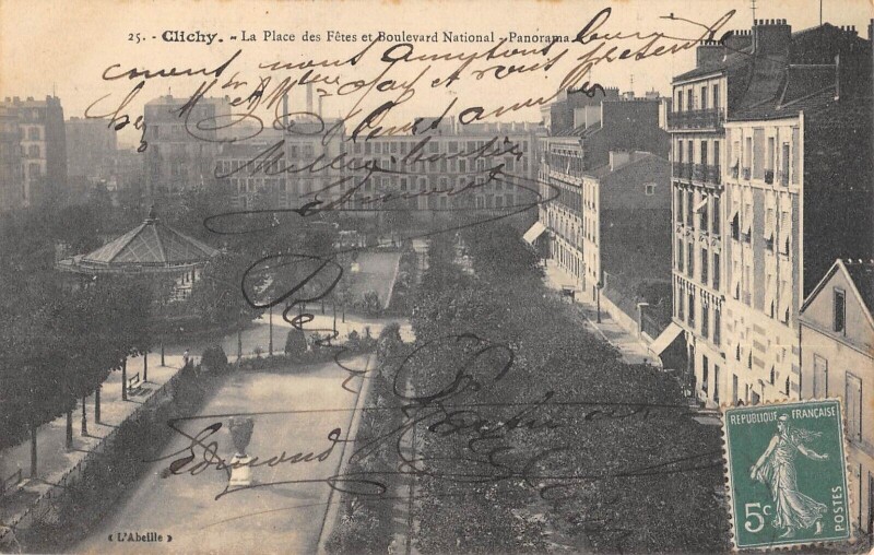 Carte postale ancienne La Place des Fêtes et Boulevard National - Panorama à Clichy