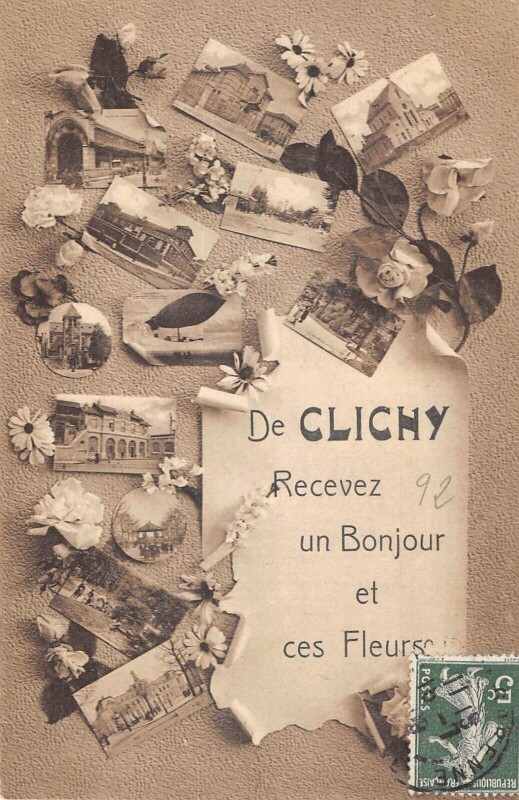 Carte postale ancienne De Clichy Recevez un Bonjour et ces Fleurs à Clichy