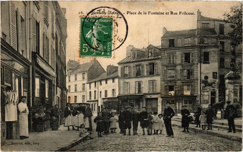 Carte postale ancienne Gentilly Place de la Fontaine Rue Frileuse à Gentilly