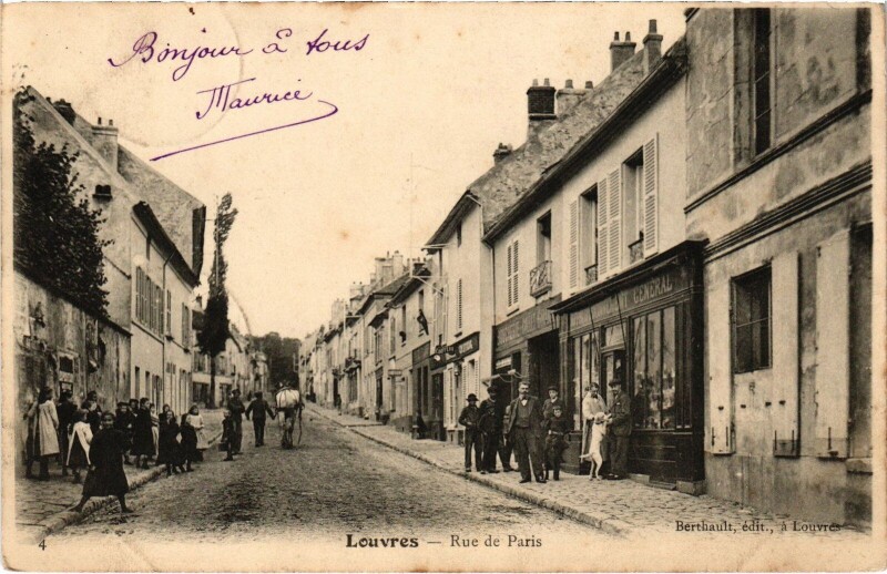 Carte postale ancienne Louvres Rue de paris à Louvres