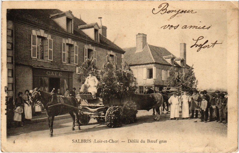 Carte postale ancienne Salbris Défilé du Boeuf gras à Salbris