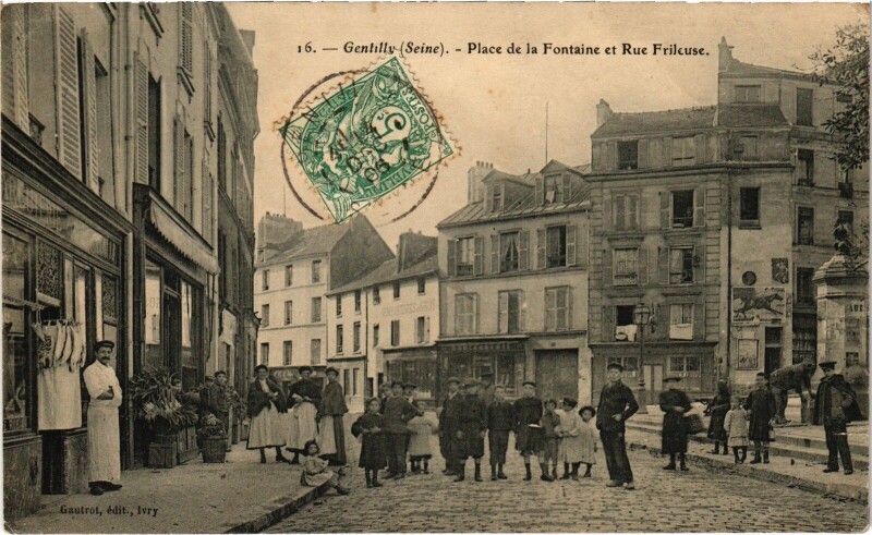 Carte postale ancienne Gentilly Place de la Fontaine Rue Frileuse à Gentilly