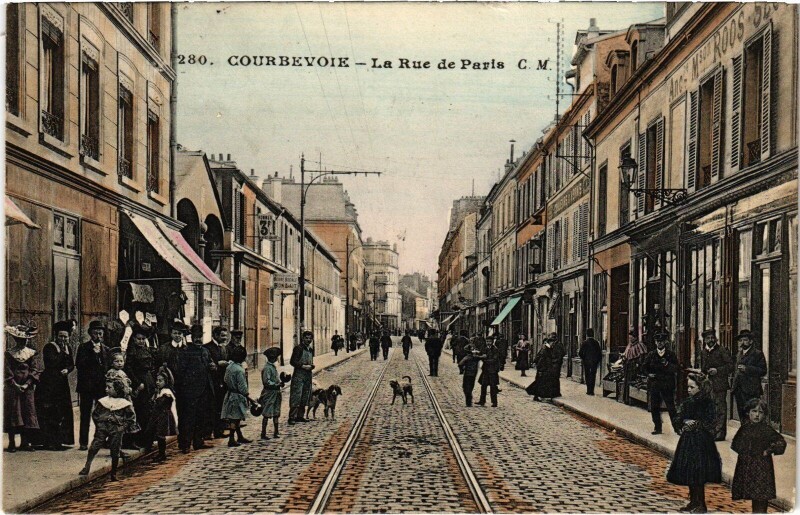 Carte postale ancienne Courbevoie Rue de Paris à Courbevoie