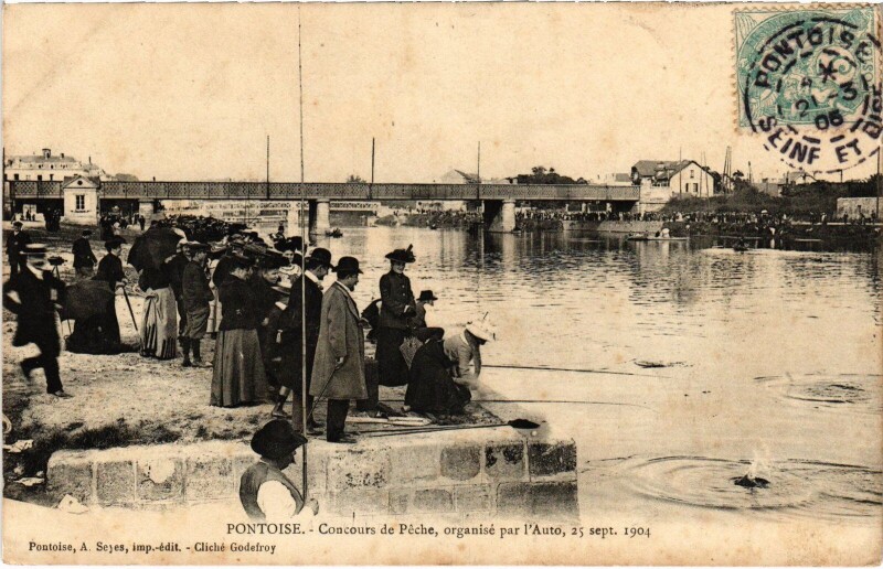 Carte postale ancienne Pontoise Concours de Peche 1904 à Pontoise