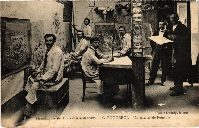 Carte postale ancienne Aubusson Tapis et Tapisserie L. Hamot atelier de peinture à Aubusson