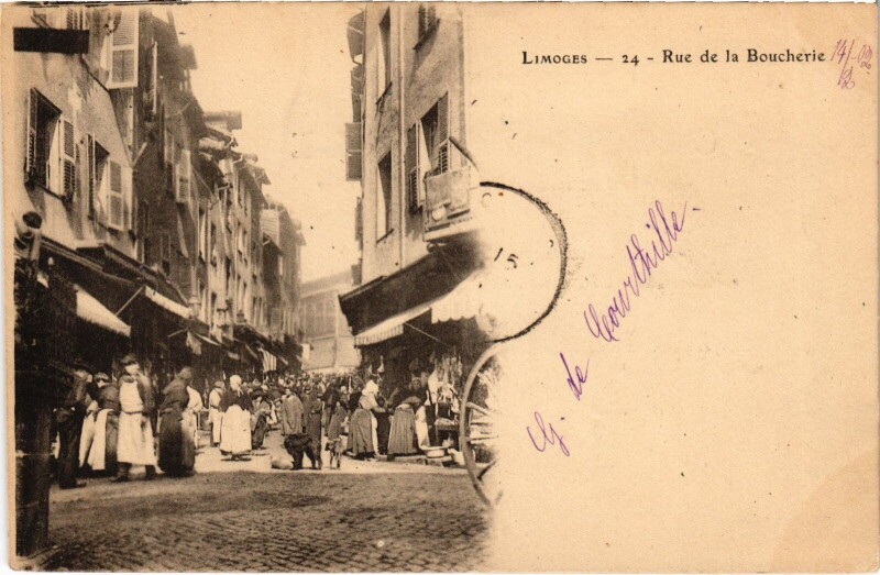 Carte postale ancienne Limoges Rue de la Boucherie à Limoges