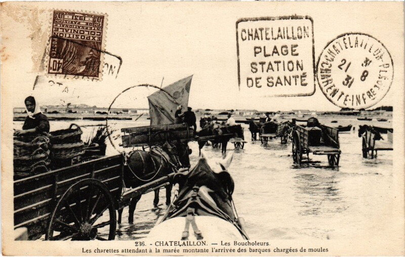 Carte postale ancienne Chatelaillon Les Boucholeurs les charettes