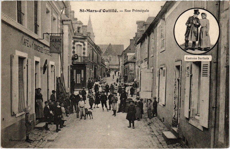 Carte postale ancienne Saint-Mars-d'Outillé Rue Principale à Saint-Mars-d'Outillé