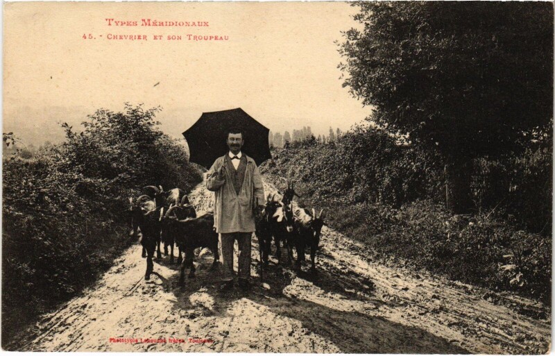 Carte postale ancienne Méridunaux Chevrier et son troupeua Folklore