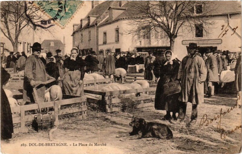 Carte postale ancienne Dol-de-Bretagne - La Place du marché à Dol-de-Bretagne