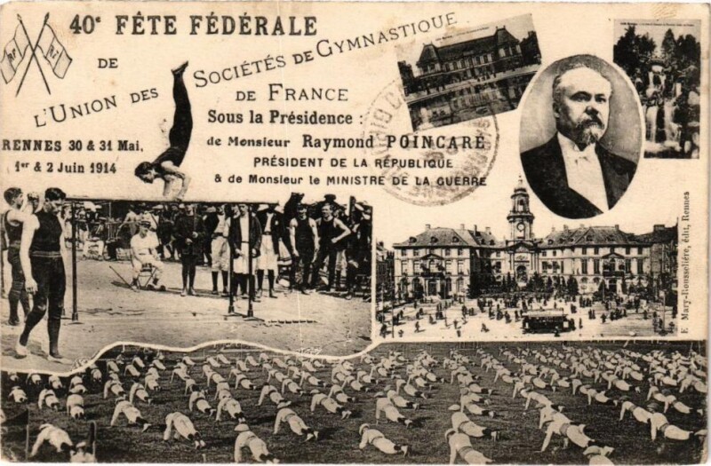 Carte postale ancienne Fete Fed. De Gymn. Rennes - Collage à Rennes