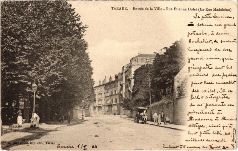 Carte postale ancienne Tarare - Entree de la Ville - Rue Etienne Dolet à Tarare