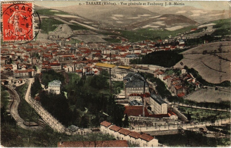 Carte postale ancienne Tarare - Vue Generale et Faobourg J.-B. Martin à Tarare
