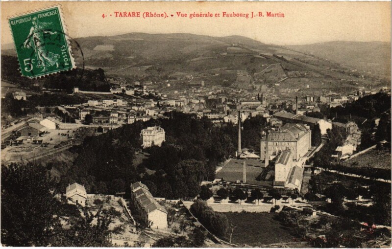 Carte postale ancienne Tarare - Vue Generale et Faobourg J.-B. Martin à Tarare