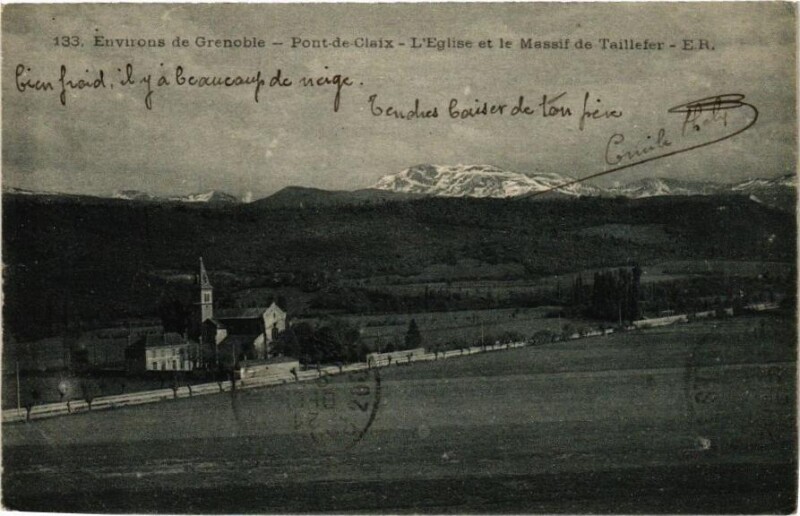 Carte postale ancienne Env. de Grenoble - Pont-de-Claix - L'Eglise et le Massif de... à Claix