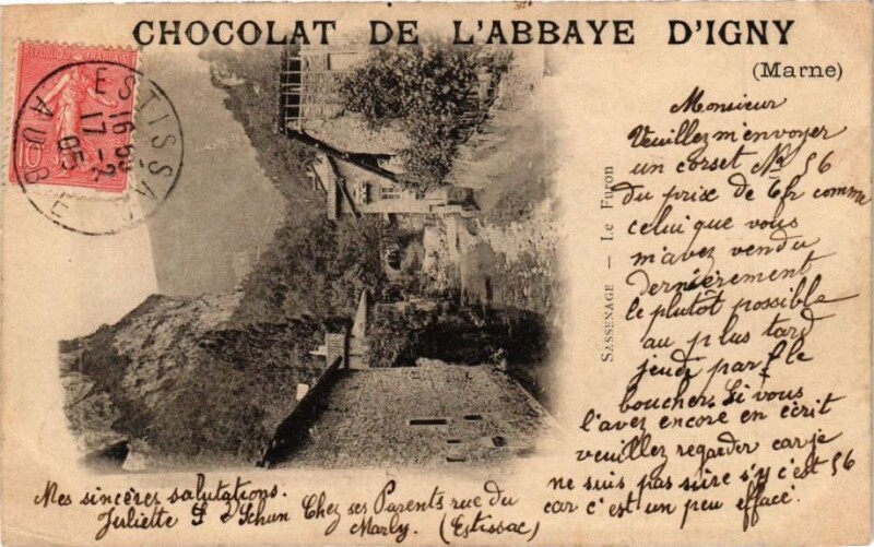 Carte postale ancienne Chocolat de l'Abbaye d'Igny