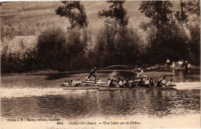 Carte postale ancienne Sablons - Une Jeute sur le Rhone à Sablons