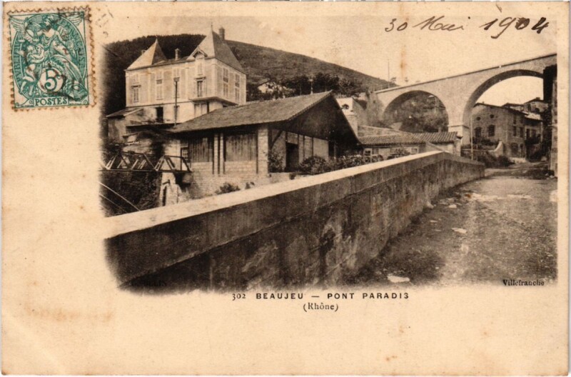 Carte postale ancienne Beaujeu - Pont Paradis à Beaujeu