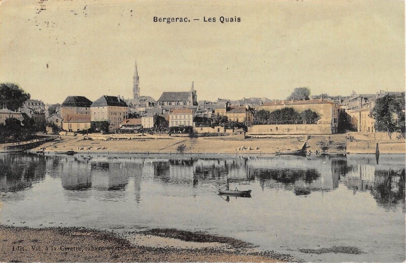 Carte postale ancienne Bergerac - Les Quais - cpa toilée à Bergerac