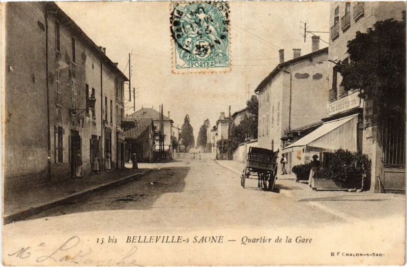 Carte postale ancienne Belleville-sur-Saone - Quartier de la Gare