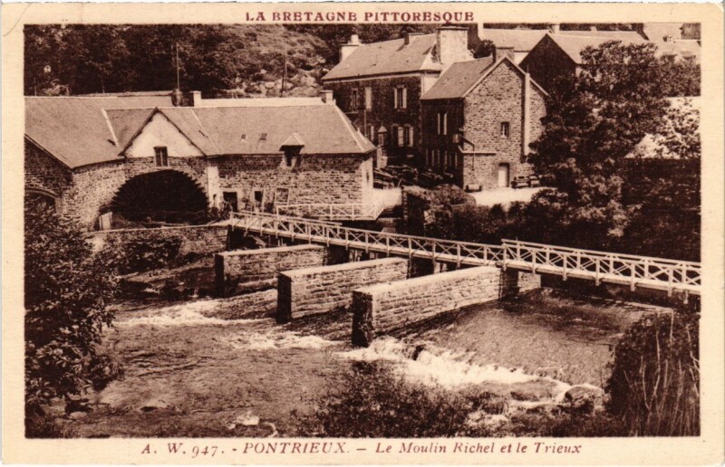 Carte postale ancienne Pontrieux - Le Moulin Richel et le Trieux à Pontrieux