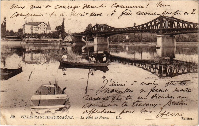 Carte postale ancienne Villefranche-sur-Saone - Le Pont de Frans à Villefranche-sur-Saône