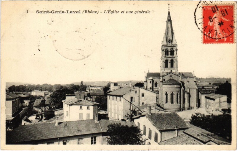 Carte postale ancienne Saint-Genis-Laval - L'Eglise et Vue Generale à Saint-Genis-Laval